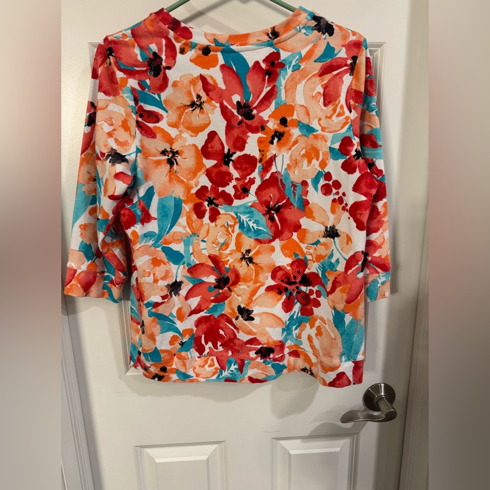 Vibrant floral lightweight sweater from Denim & Co (d&co denim + company).